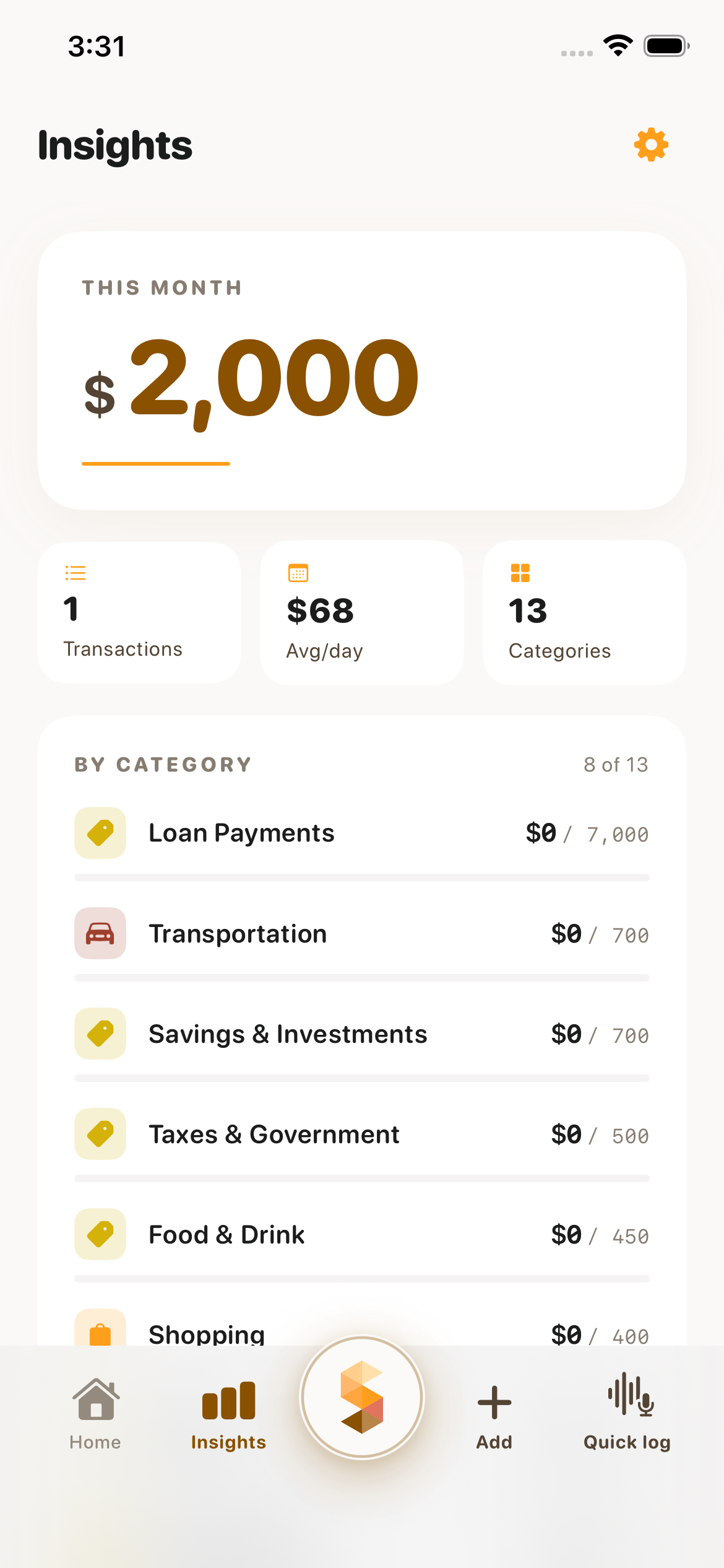 SaveScout Insights — spending breakdown and weekly reflective check-in